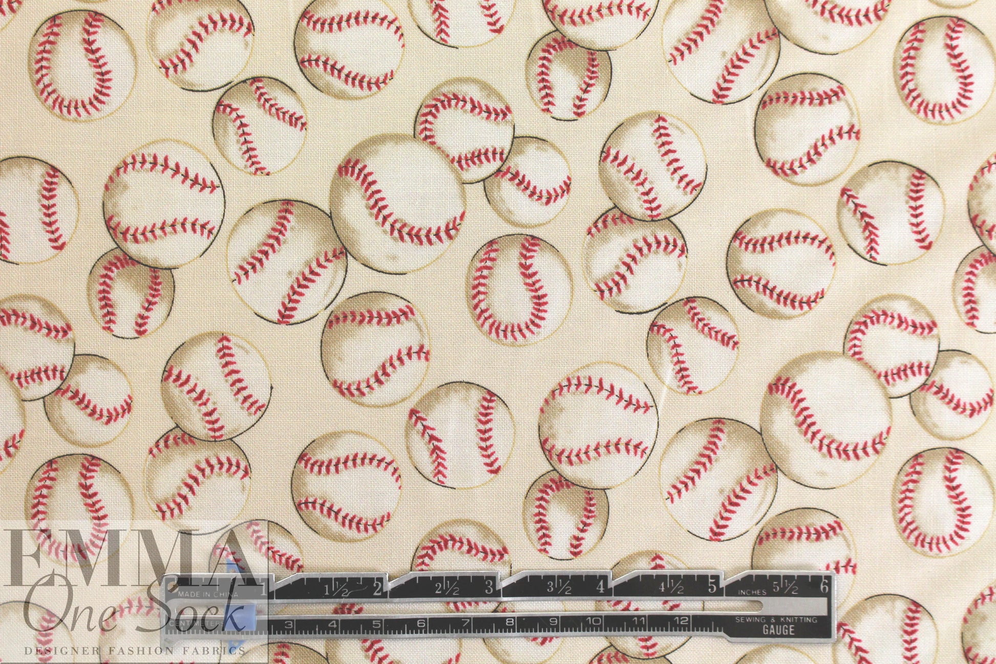 NY designer 'baseball anyone?' cotton woven