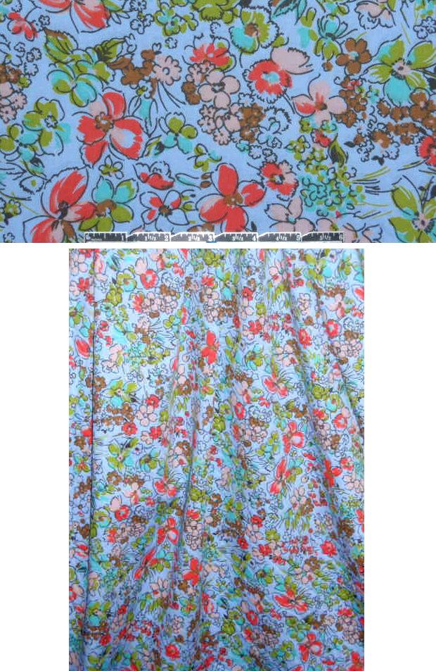 French periwinkle/poppy floral cotton shirting