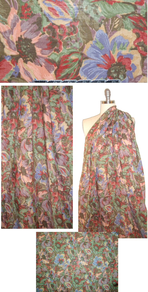 Italian cotton/wool challis vintage garden print