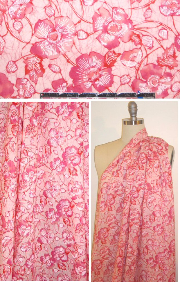 pink tones batiky floral cotton broadcloth 1.66 yd