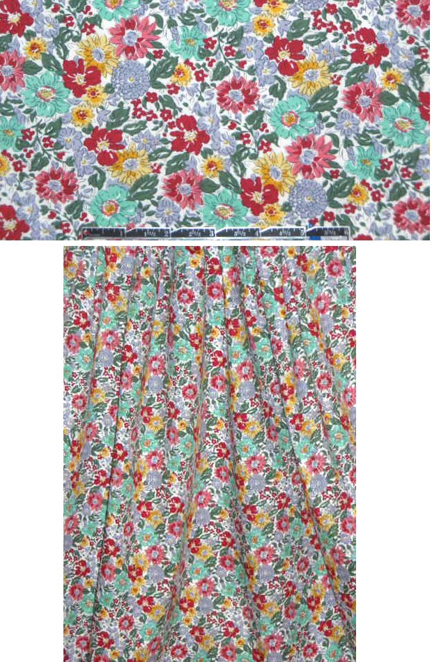 floral cotton dressweight woven - mint/rose 1.875 yd