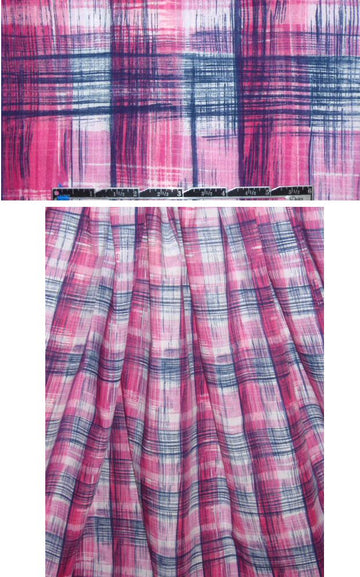 French pink/navy crosshatch plaid cotton lawn 1.125 yds