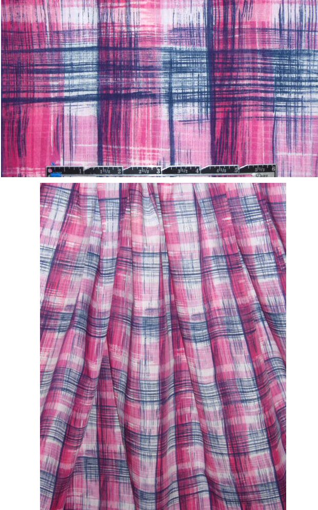 French pink/navy crosshatch plaid cotton lawn 1.66 yds