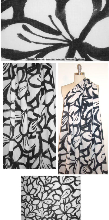 Italian bold floral cotton gauze woven - black/white 1.875 yd