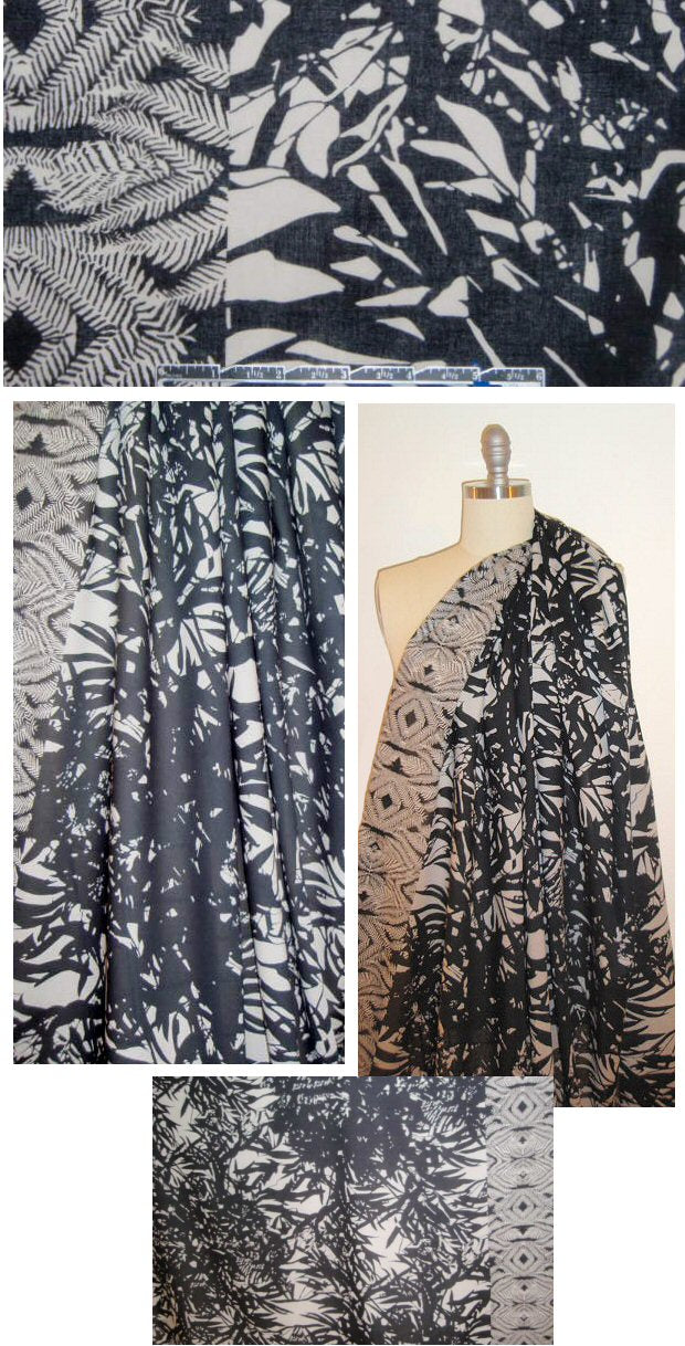 Italian leafy silhouette border design voile 1.875 yd