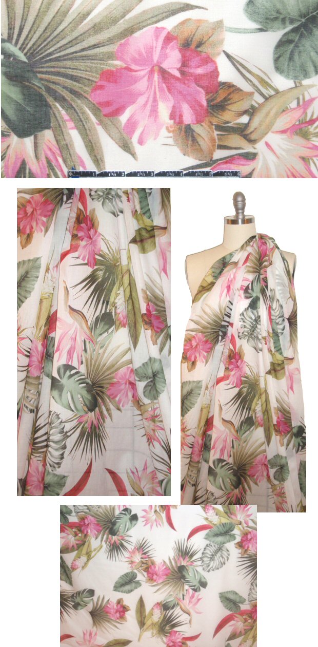 Italian hibiscus floral printed cotton voile