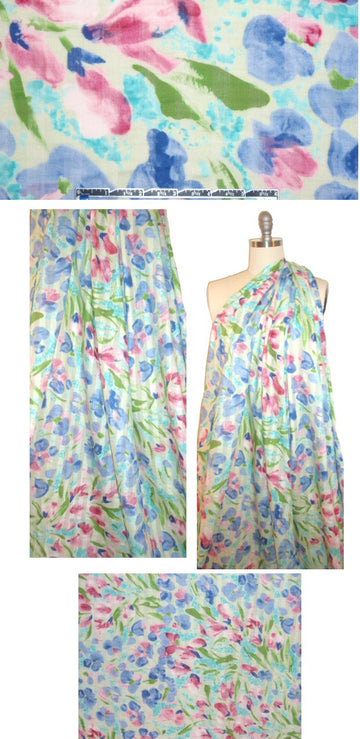 Italian shadow stripe floral printed cotton woven 2 yd