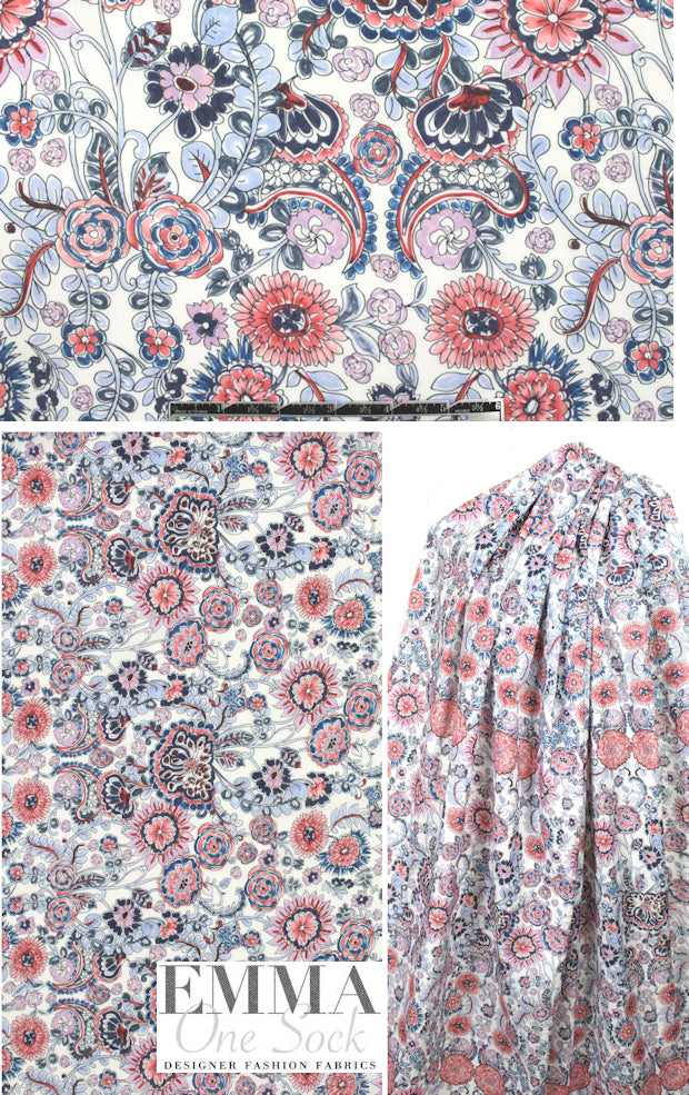 Italian digital decorative floral cotton voile