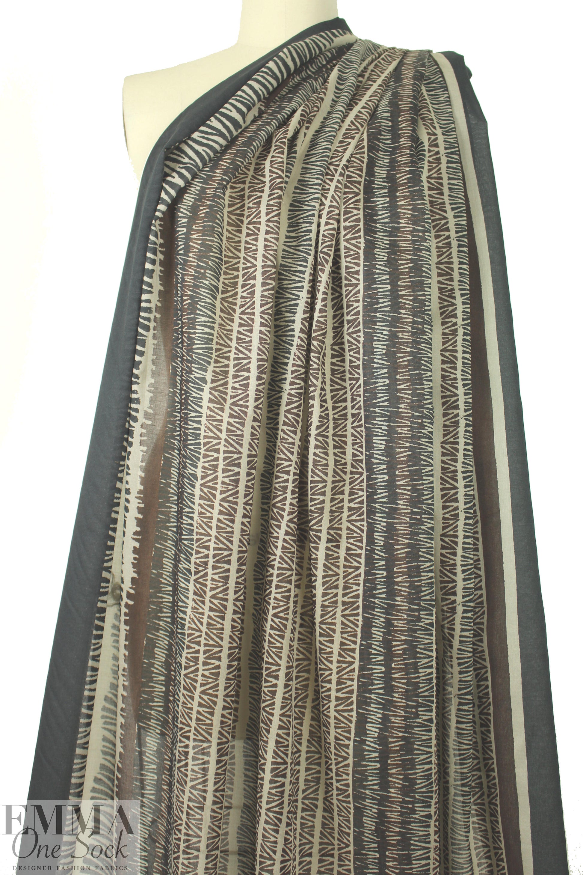 Italian earthy woodcut graphic cotton voile