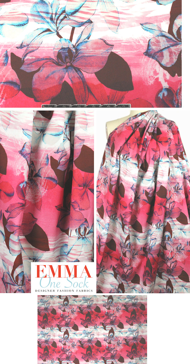 Italian pink/turq ombre floral cotton shirting
