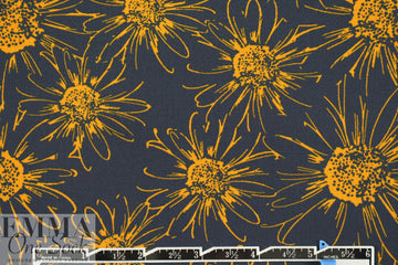 Italian cinnamon/navy daisy print cotton woven 1.75 yds