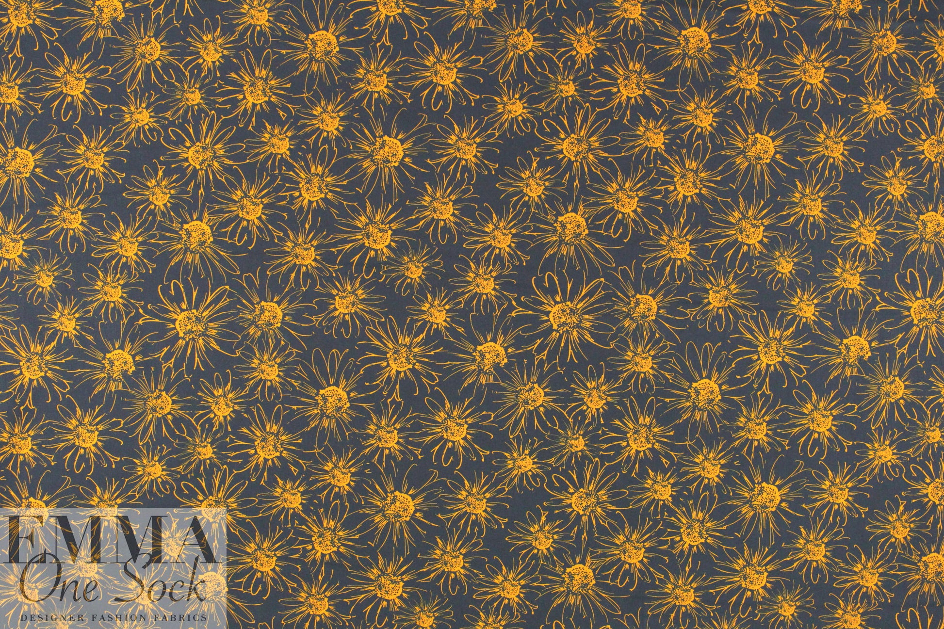 Italian cinnamon/navy daisy print cotton woven 1.75 yds