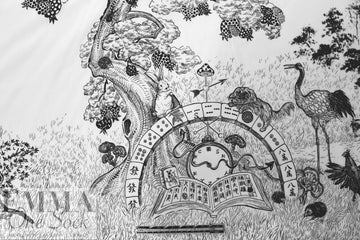 Italian 'Chinese story' black/white panel cotton woven