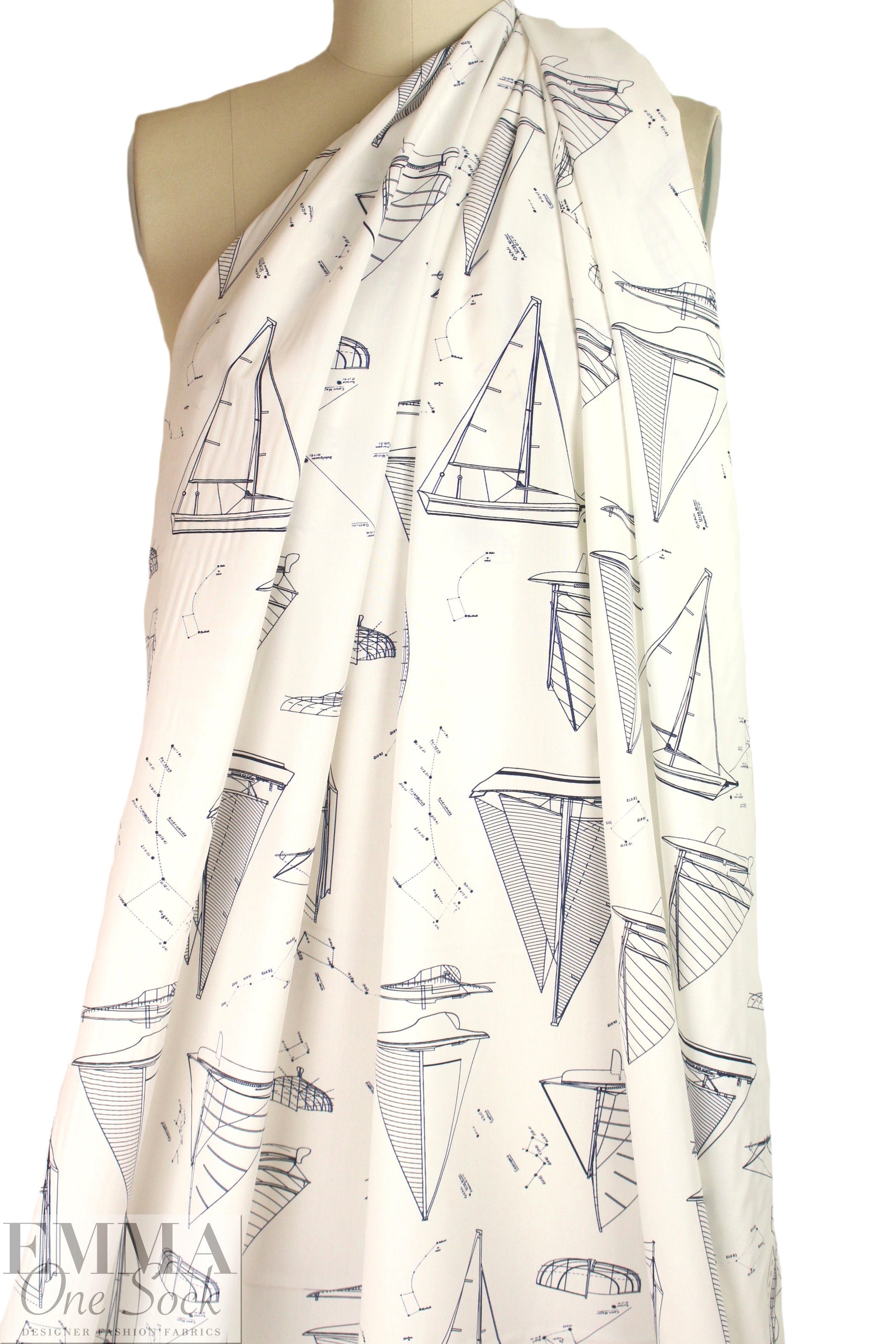 Italian nautical cotton shirting - midnight/white 1.125 yds