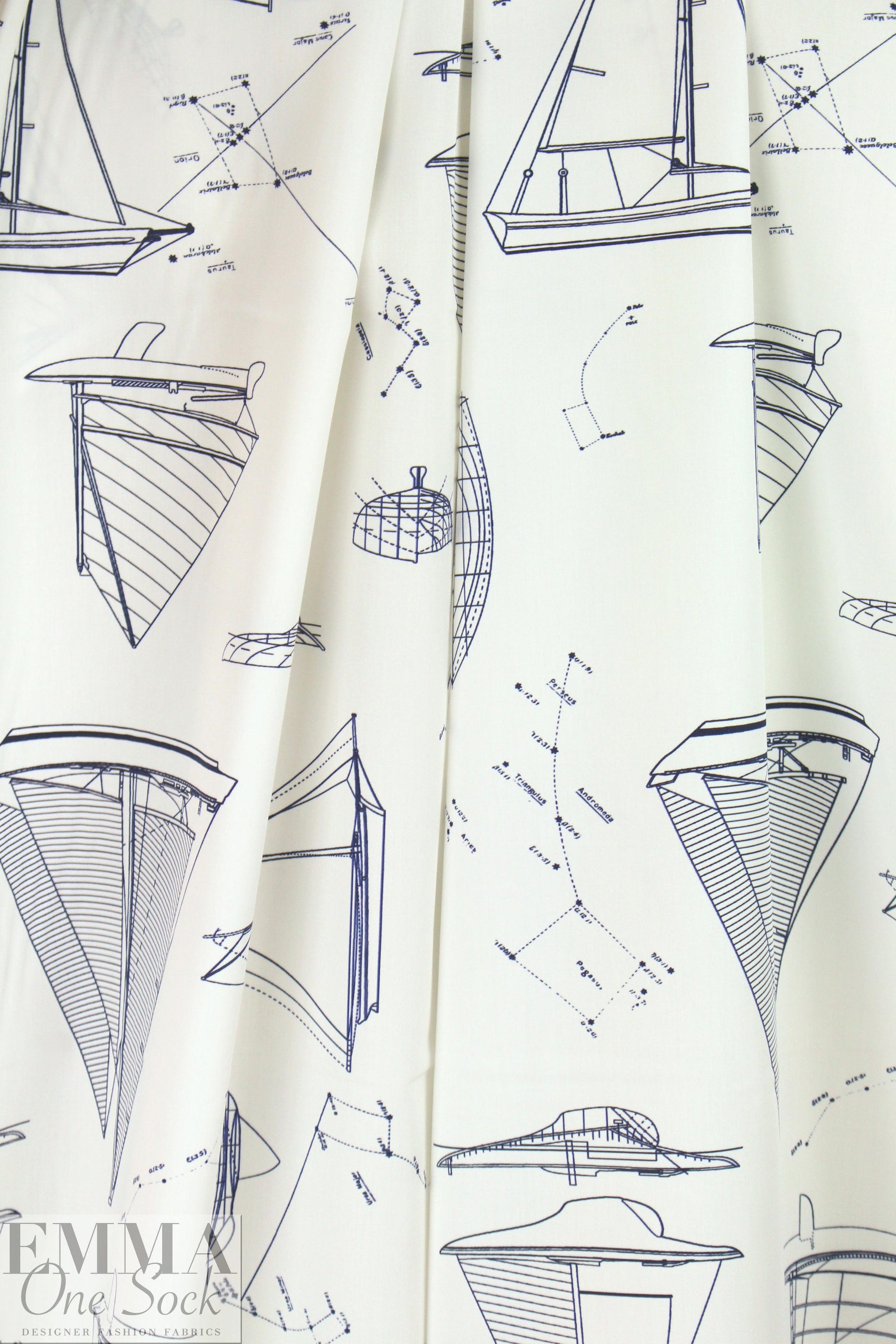 Italian nautical cotton shirting - midnight/white
