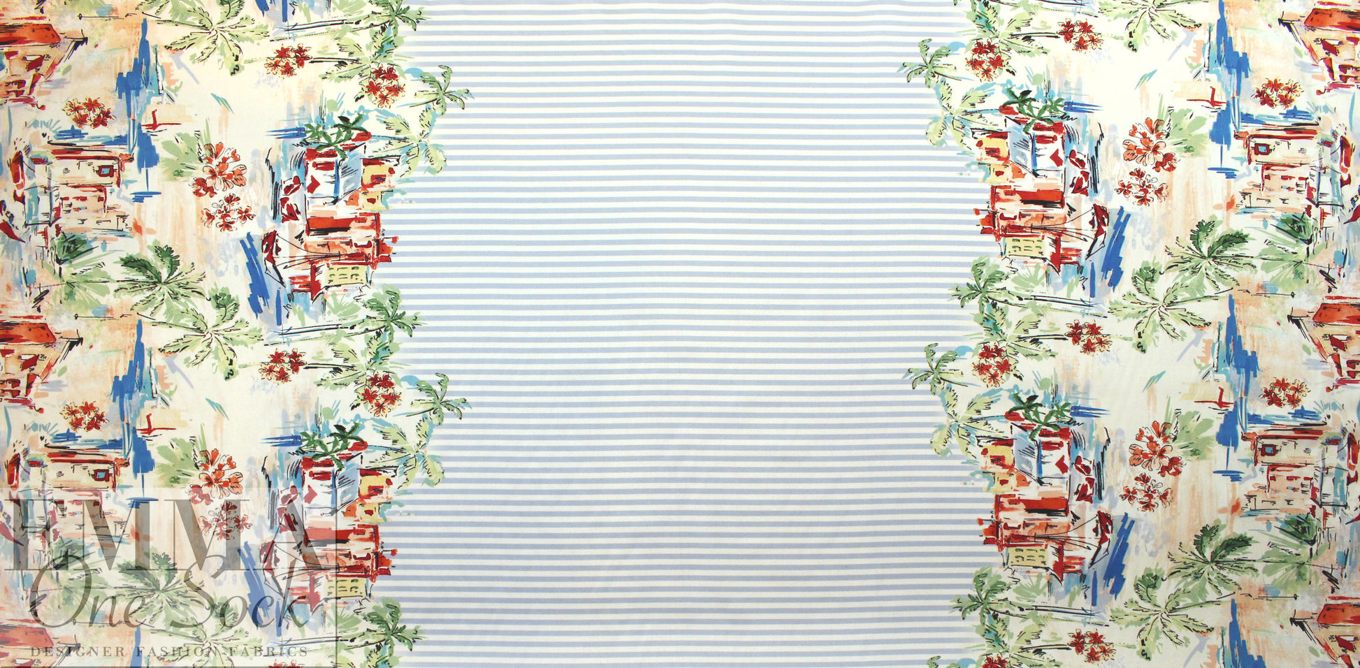 Italian 'beachside stripe' cotton stretch woven
