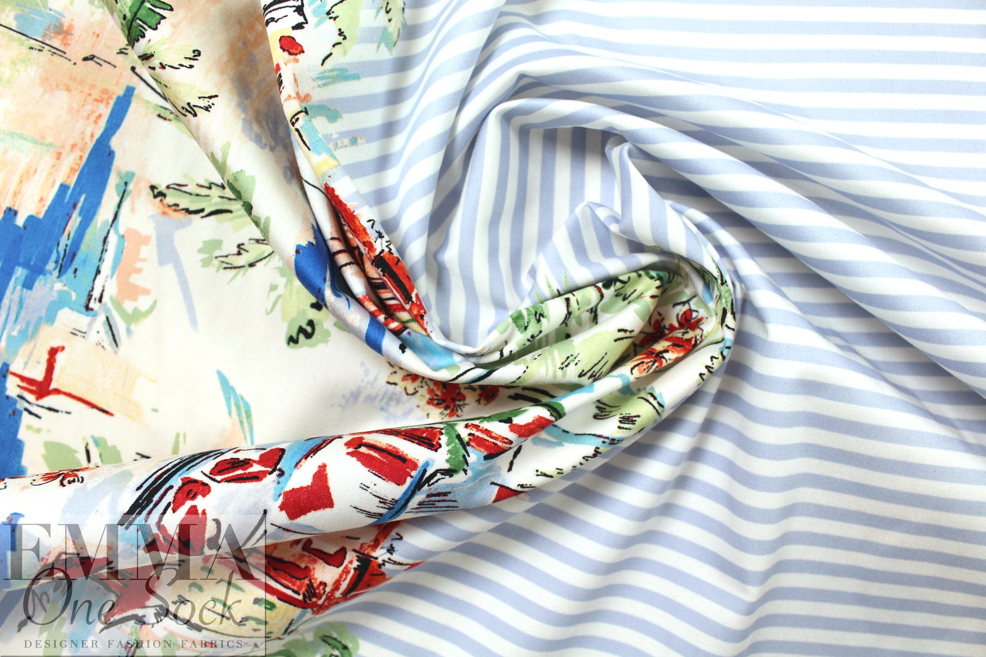 Italian 'beachside stripe' cotton stretch woven
