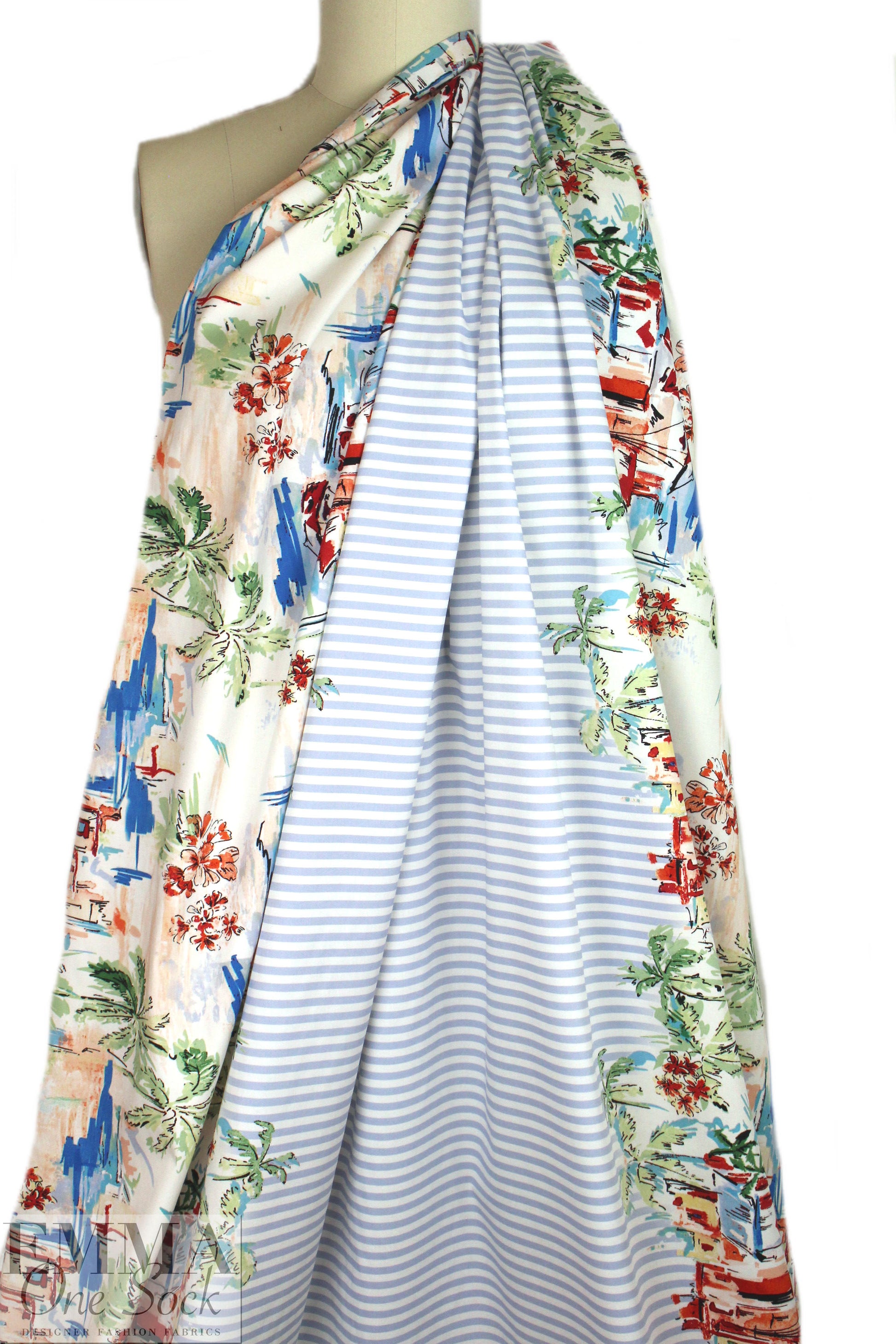 Italian 'beachside stripe' cotton stretch woven