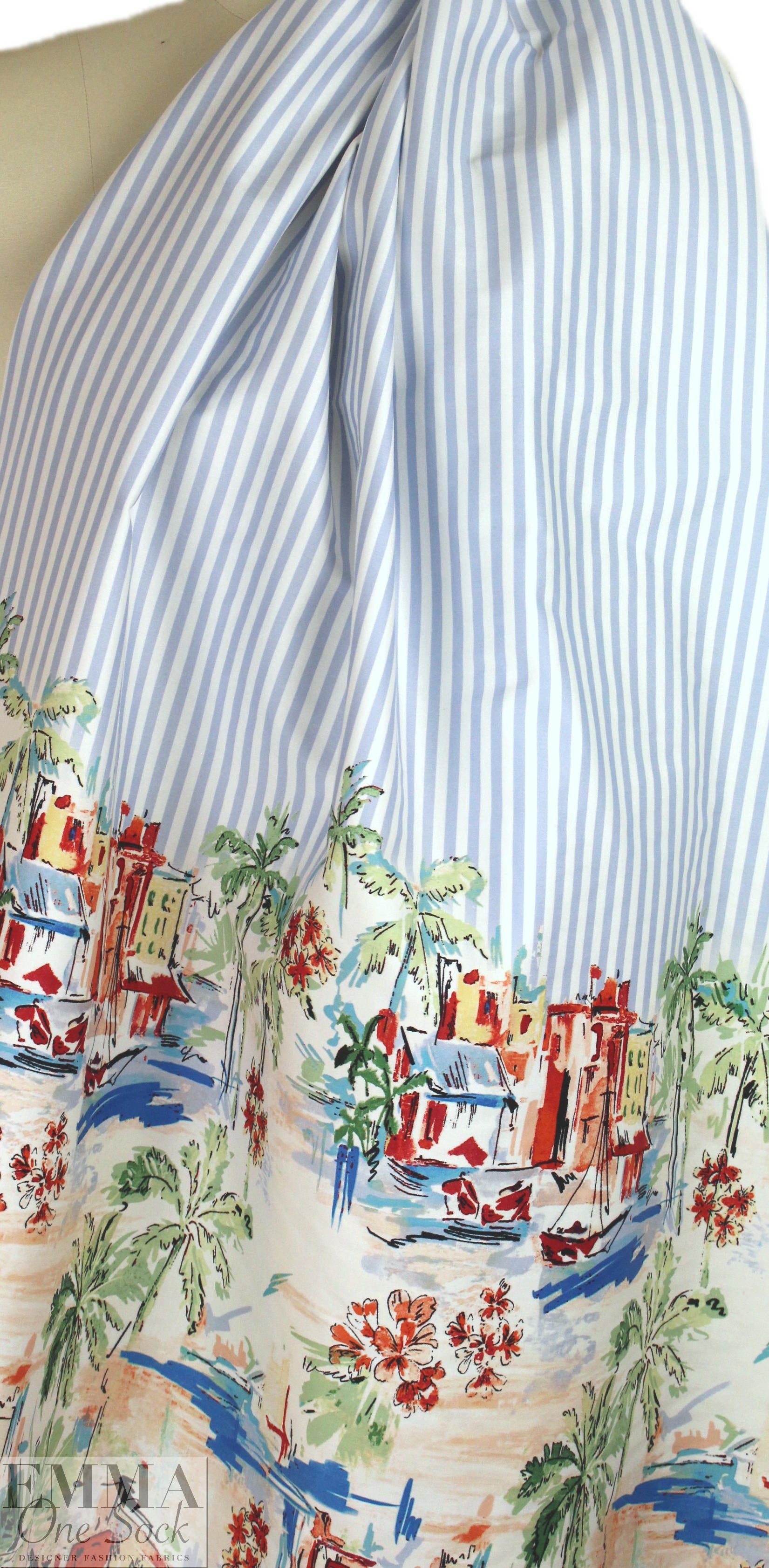 Italian 'beachside stripe' cotton stretch woven