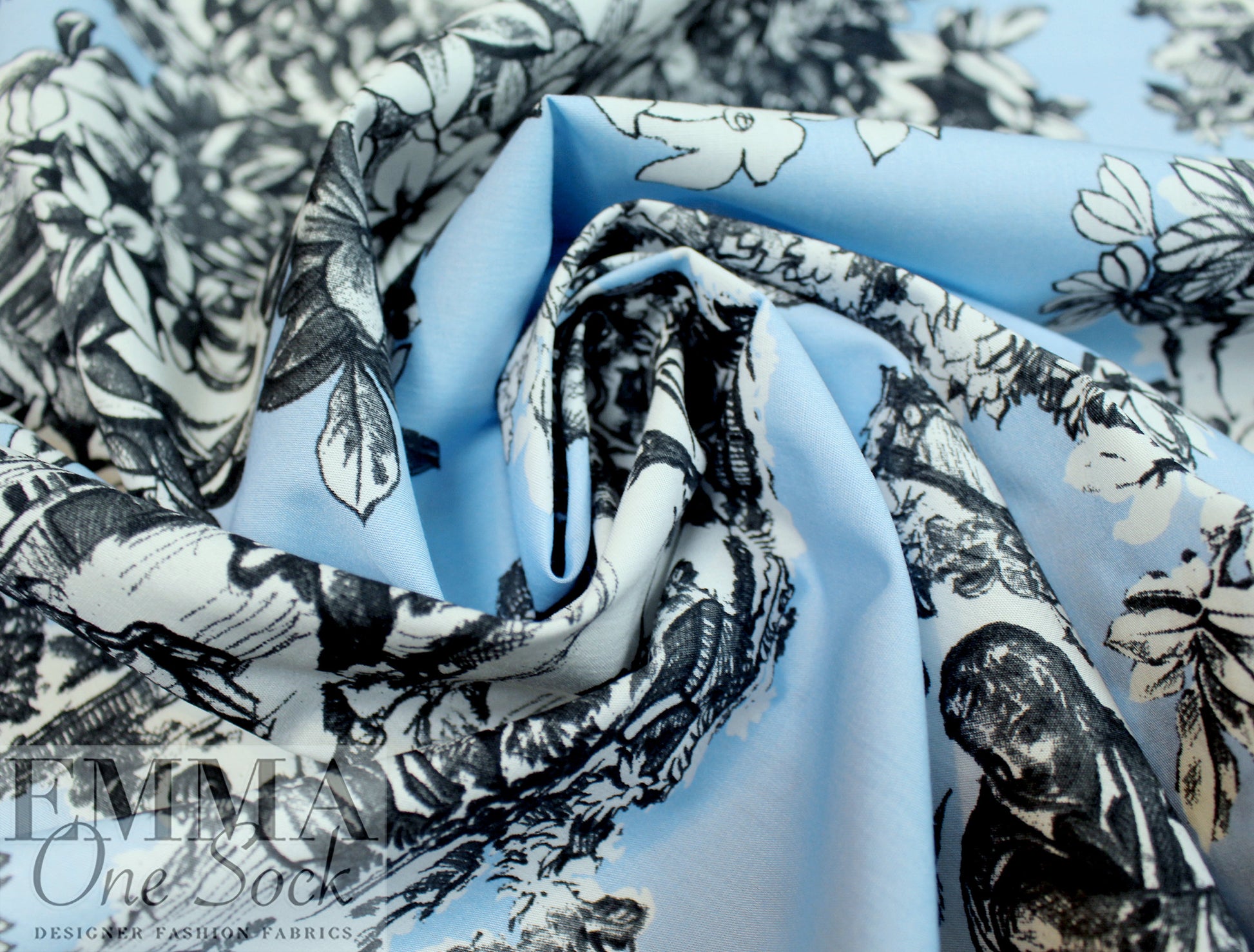 Italian blue toile designer cotton shirting 1 yard