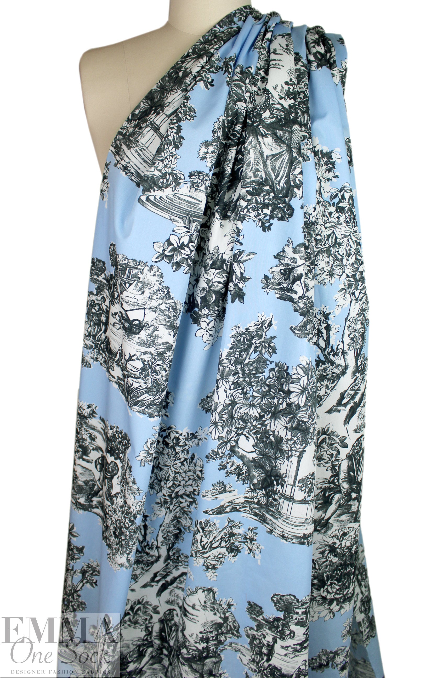 Italian blue toile designer cotton shirting 1.66 yd