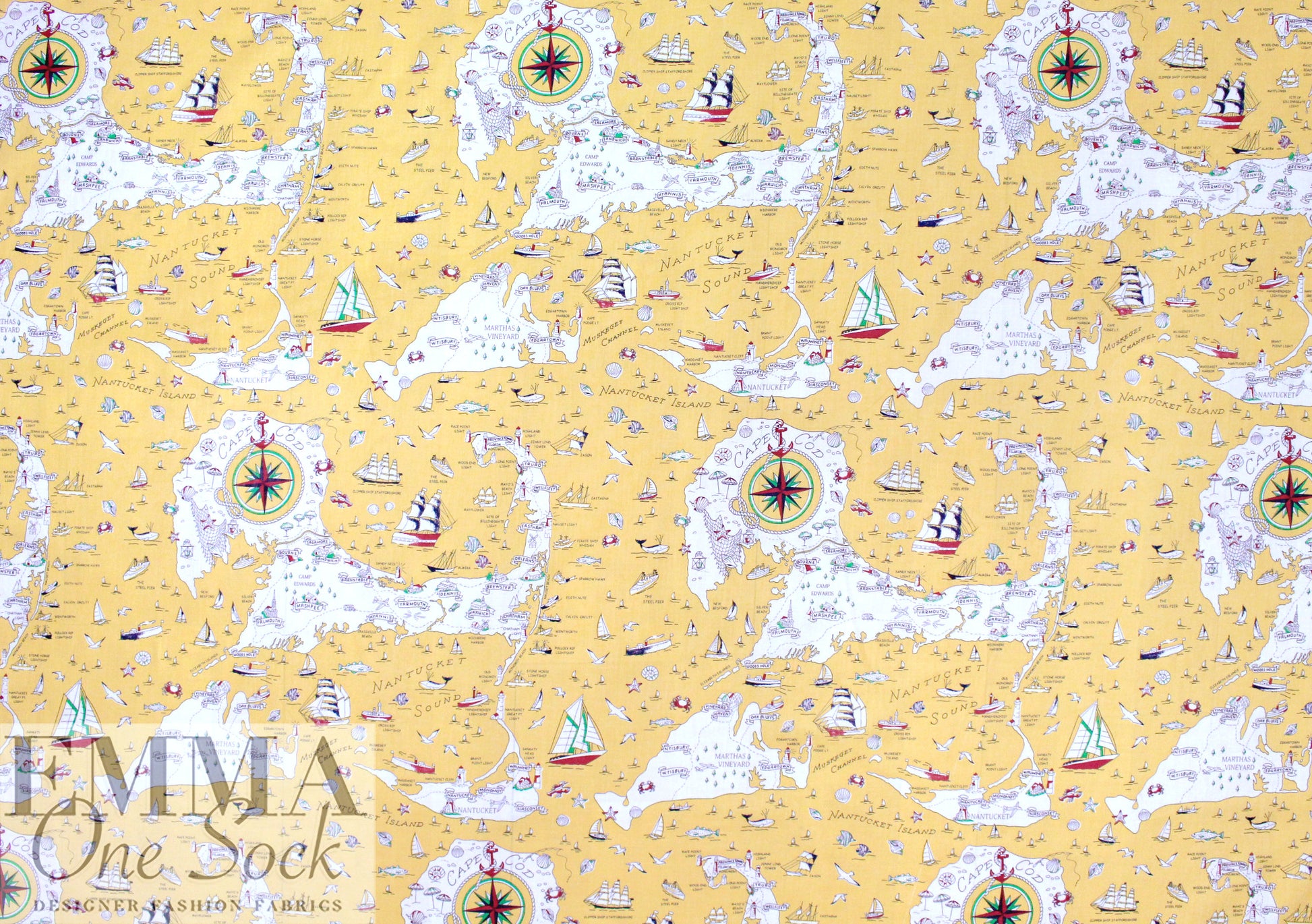 Cana1i Italian 'Cape Cod cartography 2' cotton voile 1.625 yd