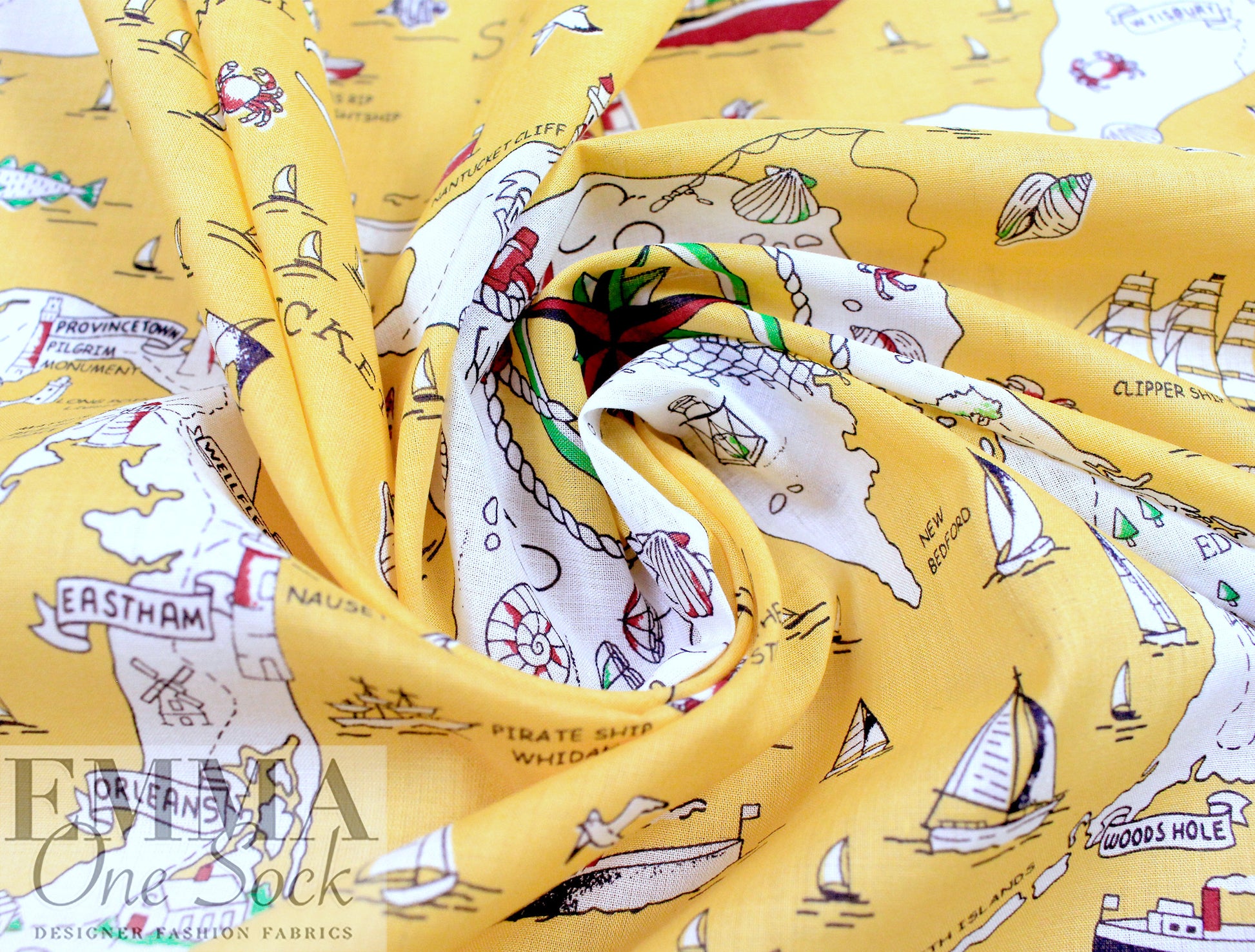 Cana1i Italian 'Cape Cod cartography 2' cotton voile 1.875 yd