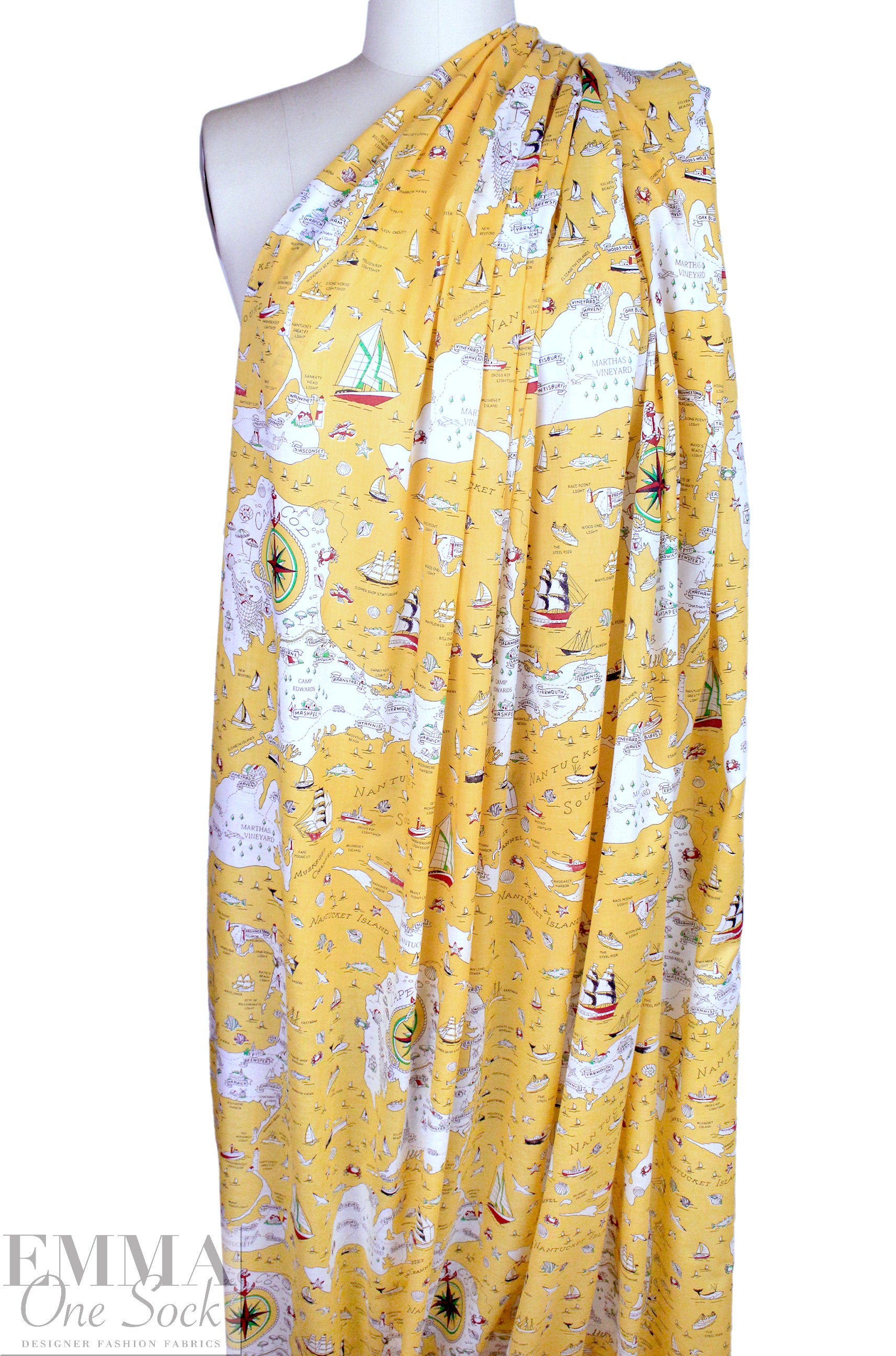 Cana1i Italian 'Cape Cod cartography 2' cotton voile 1.875 yd