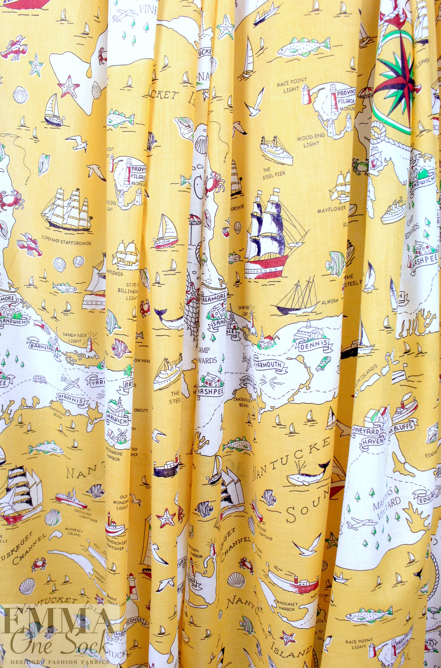 Cana1i Italian 'Cape Cod cartography 2' cotton voile 1.375 yd
