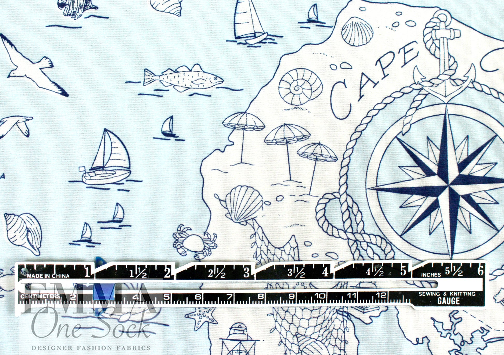 Cana1i Italian 'Cape Cod cartography 1' cotton shirting .625 yds