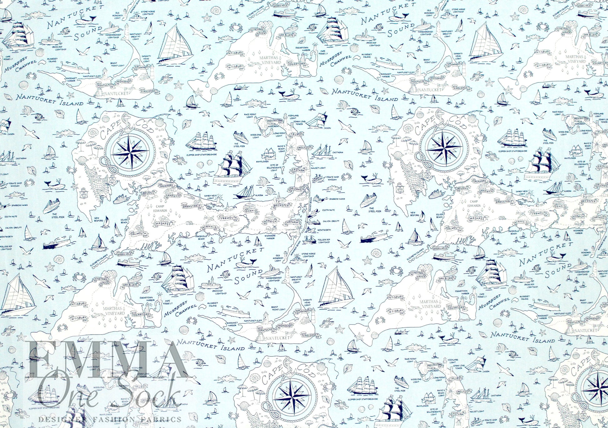 Cana1i Italian 'Cape Cod cartography 1' cotton shirting .625 yds