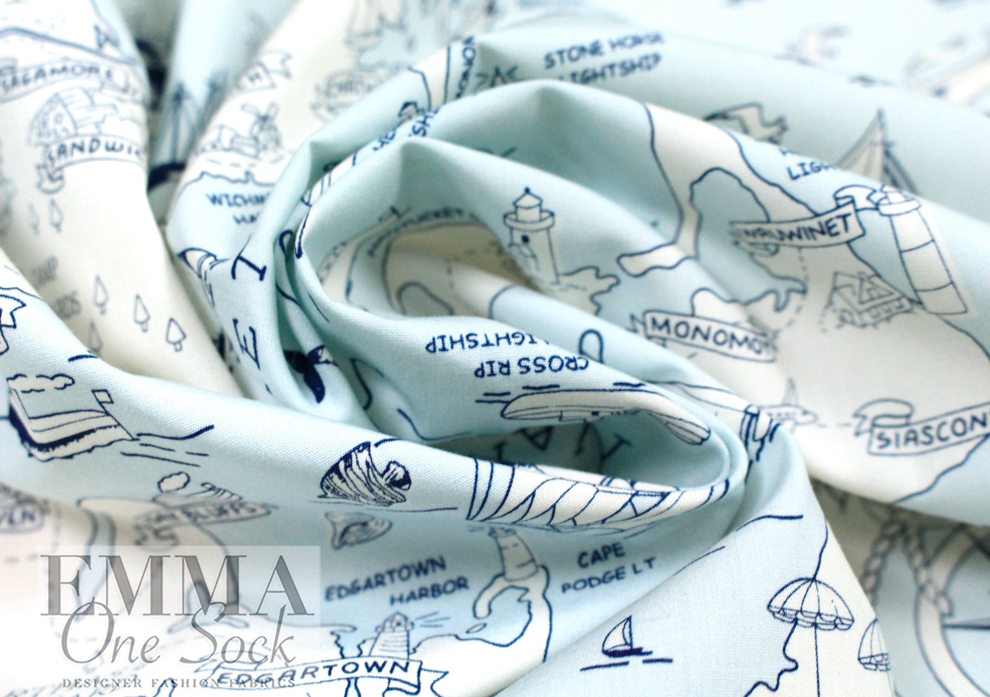 Cana1i Italian 'Cape Cod cartography 1' cotton shirting 2.125 yd