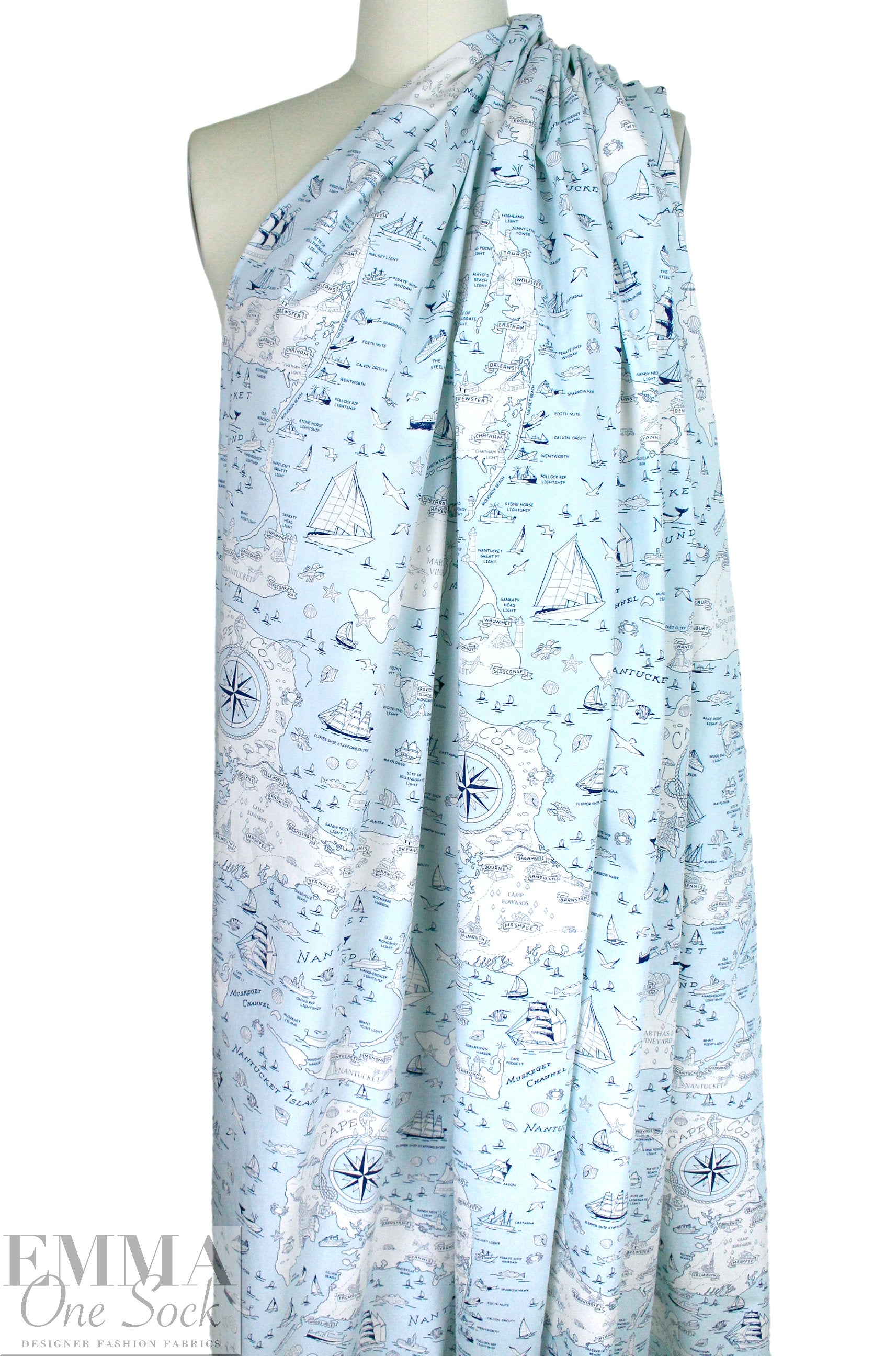 Cana1i Italian 'Cape Cod cartography 1' cotton shirting .5 yds