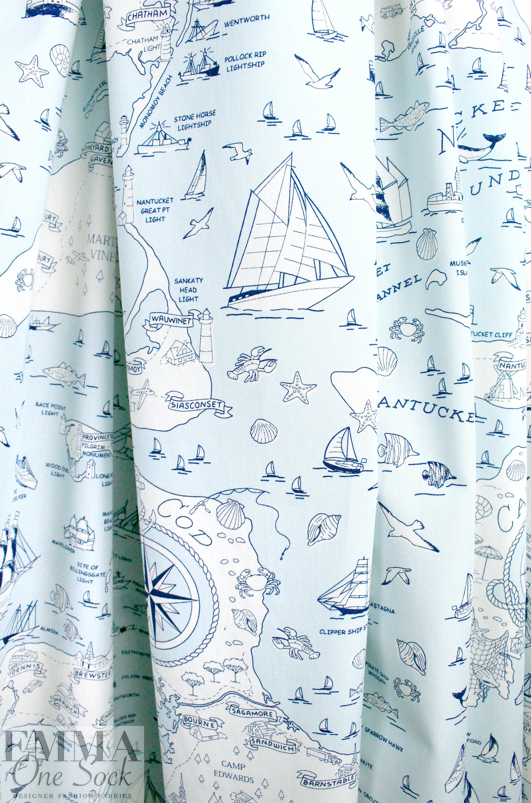Cana1i Italian 'Cape Cod cartography 1' cotton shirting .5 yds