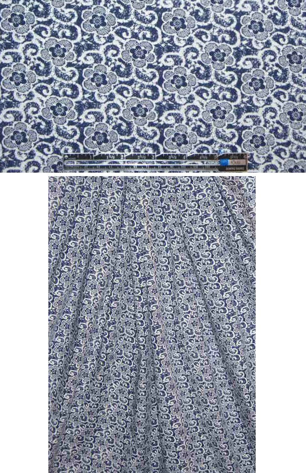 midnight/white deco flowers cotton/lycra shirting 1.375 yd