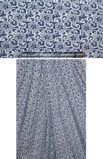 midnight/white deco flowers cotton/lycra shirting 1.375 yd