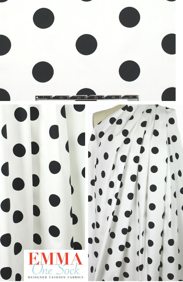 black dots on white cotton stretch woven