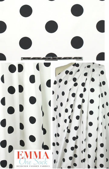 black dots on white cotton stretch woven 1.75 yds