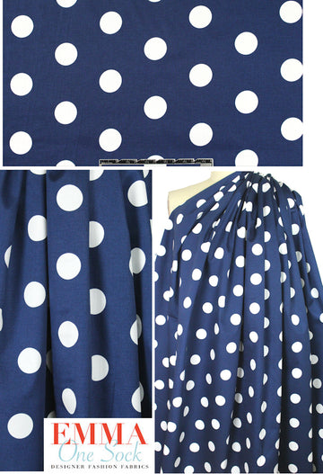 white dots on navy cotton stretch woven