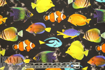 tropical fish printed cotton shirting 1.625 yd