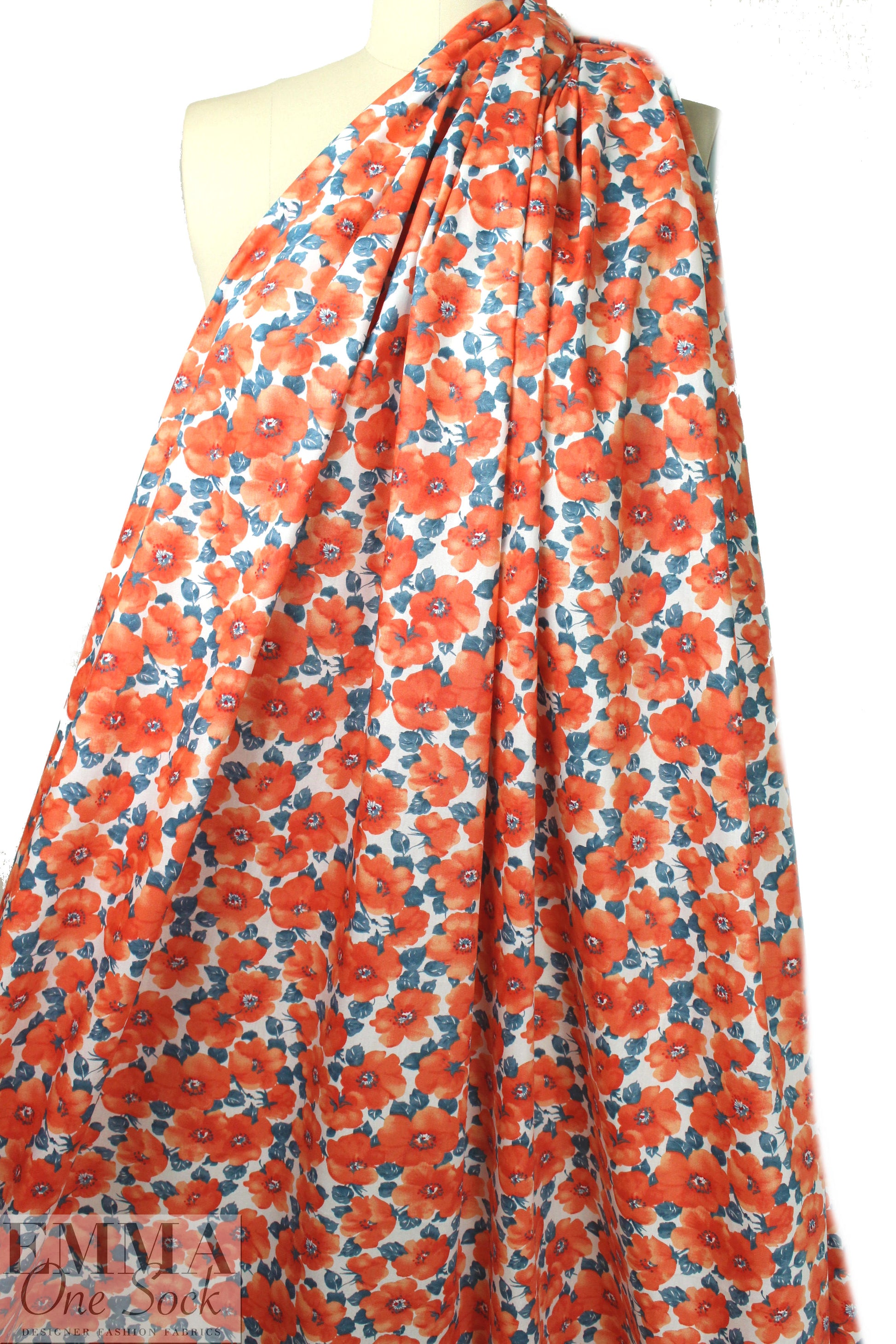 lightweight cotton poplin woven - coral blossoms .75 yds