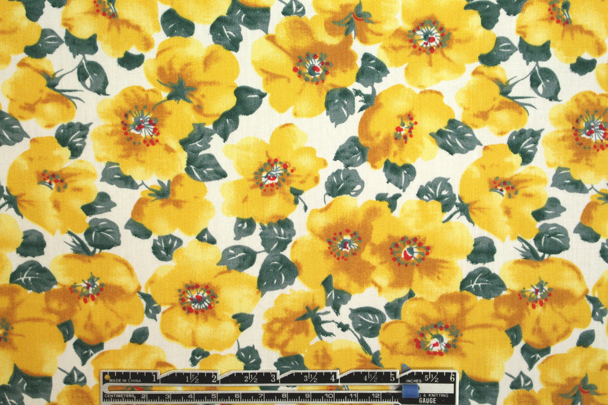 lightweight cotton poplin woven - yellow blossoms 1.375 yd
