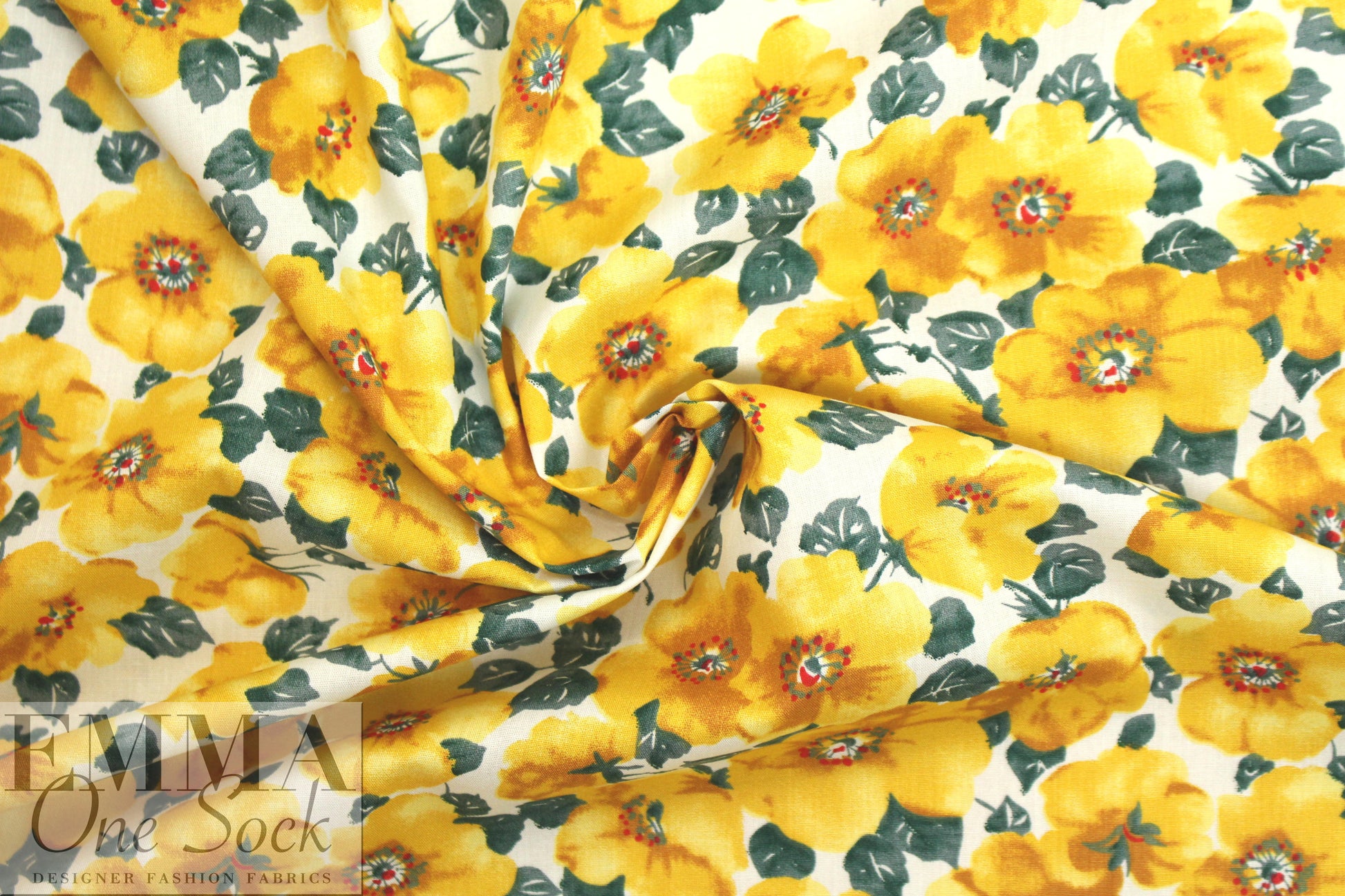 lightweight cotton poplin woven - yellow blossoms 1.375 yd