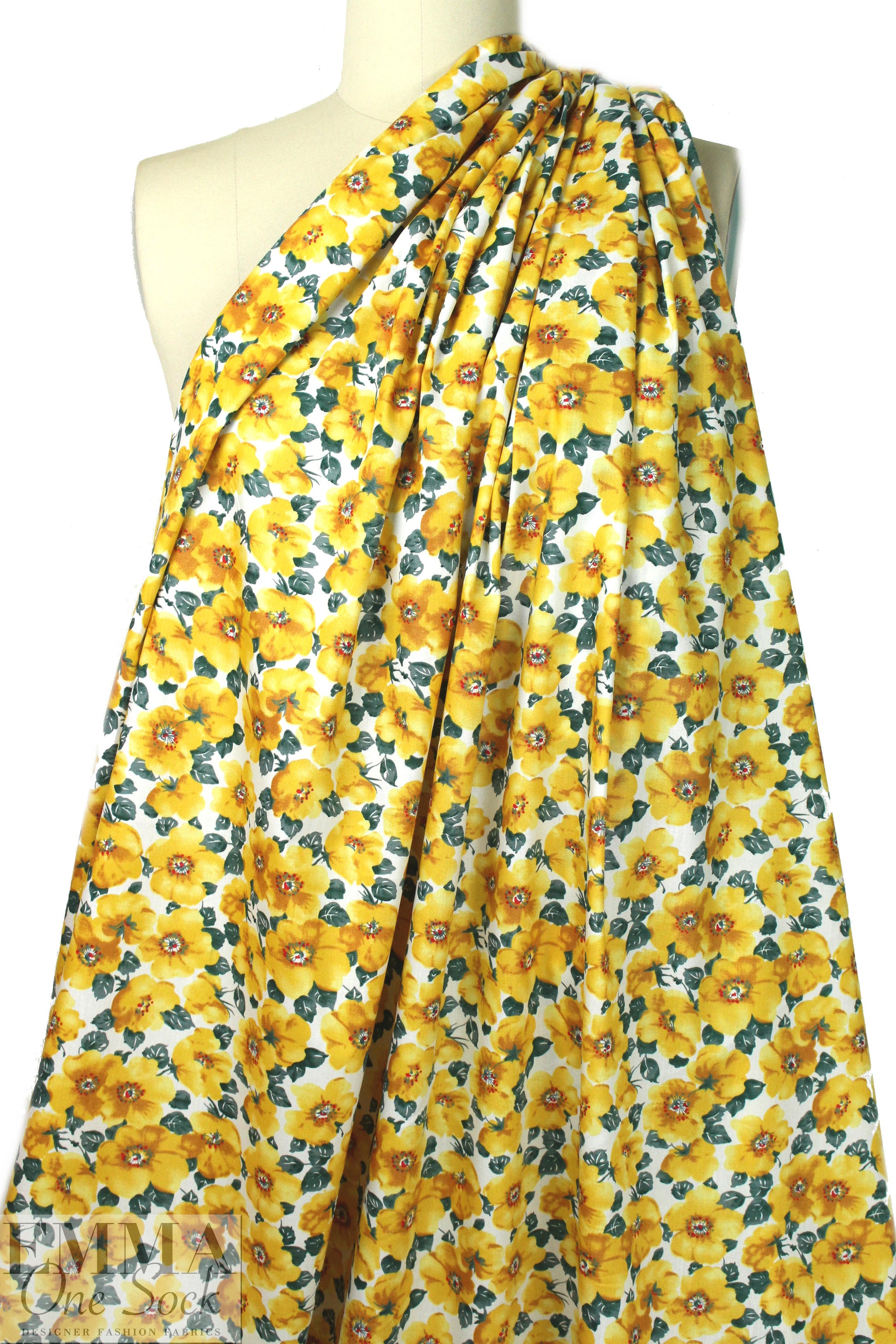 lightweight cotton poplin woven - yellow blossoms 1.875 yd