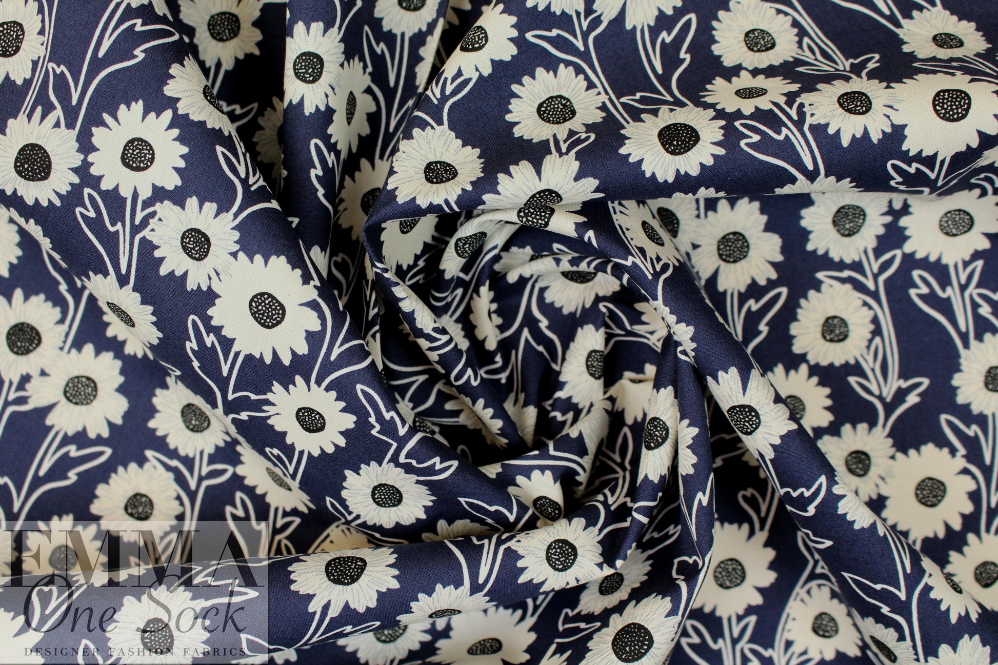 'field of flowers' cotton poplin - midnight 1.875 yd