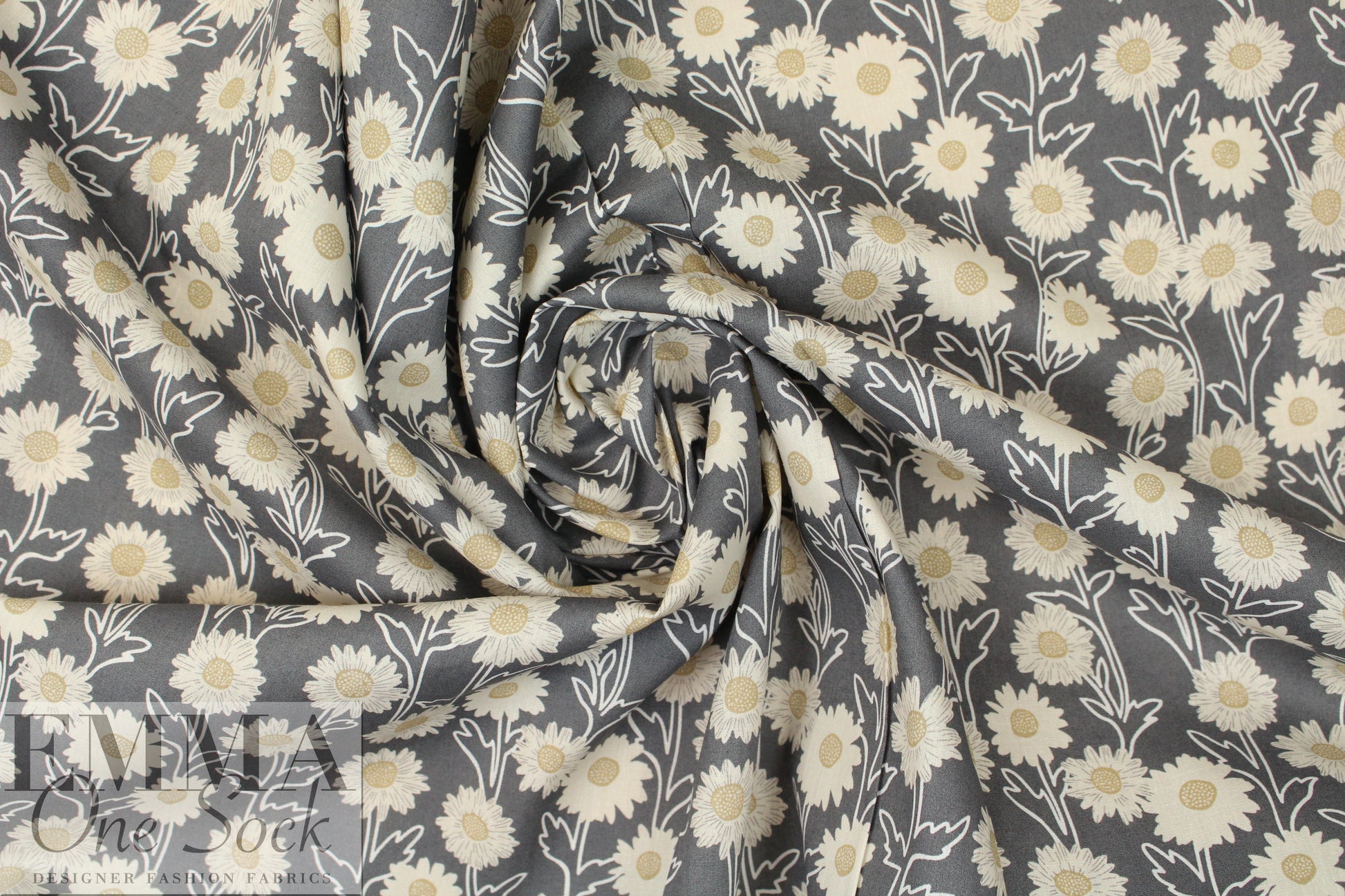 'field of flowers' cotton poplin - cool gray 1.5 yds