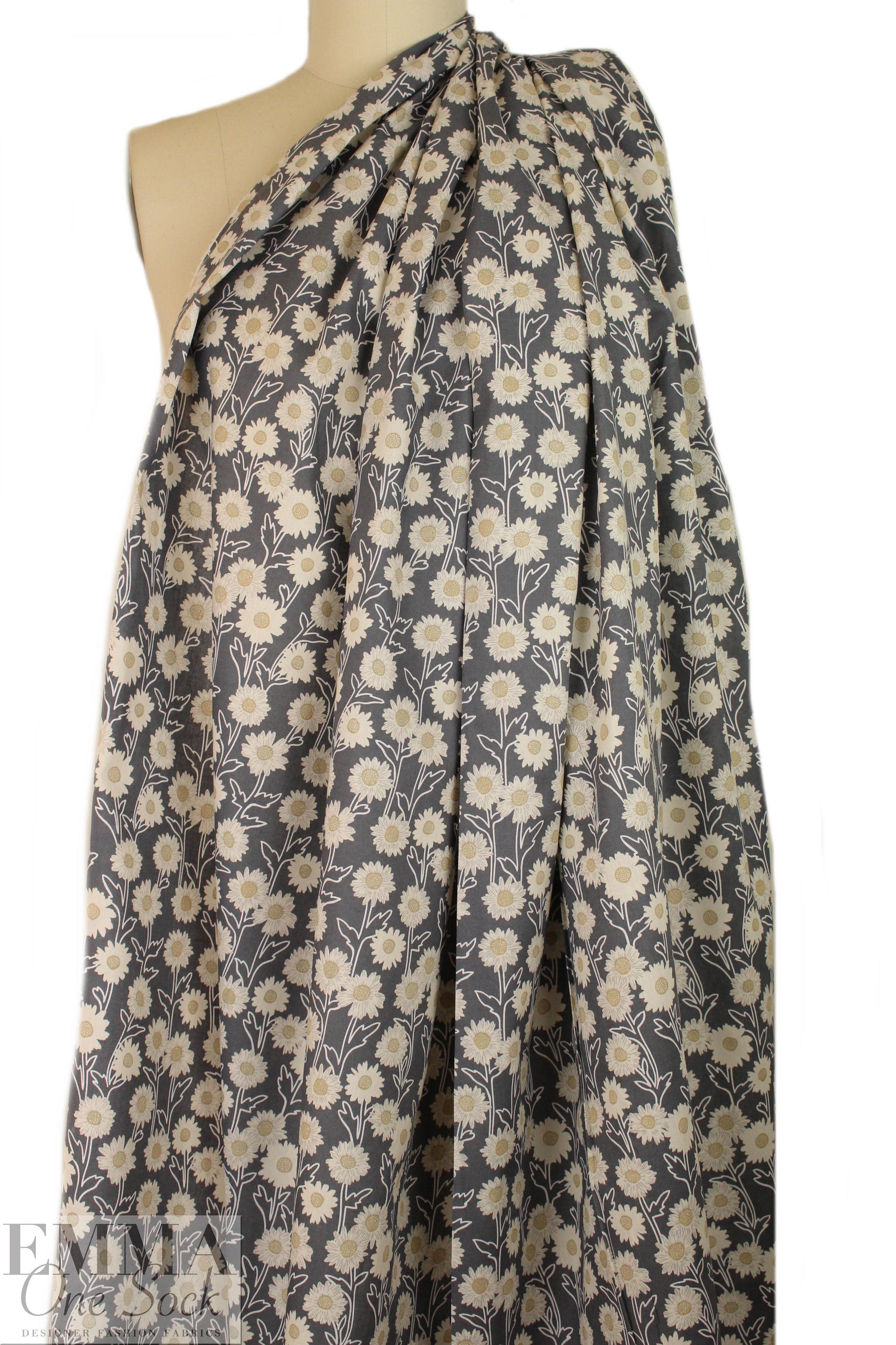 'field of flowers' cotton poplin - cool gray 1.5 yds