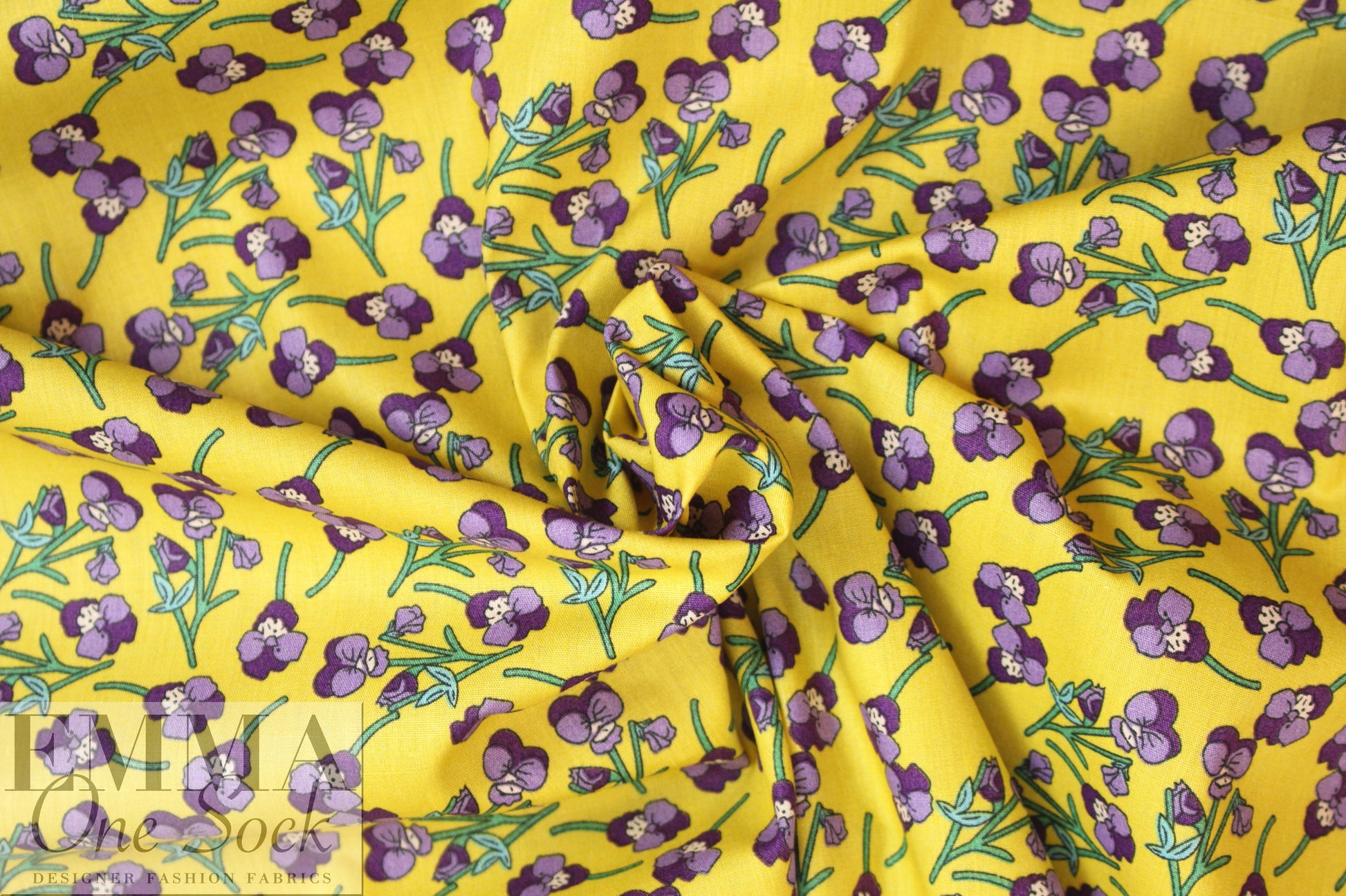 Liberty-esque cotton poplin - purple pansies 1.625 yd