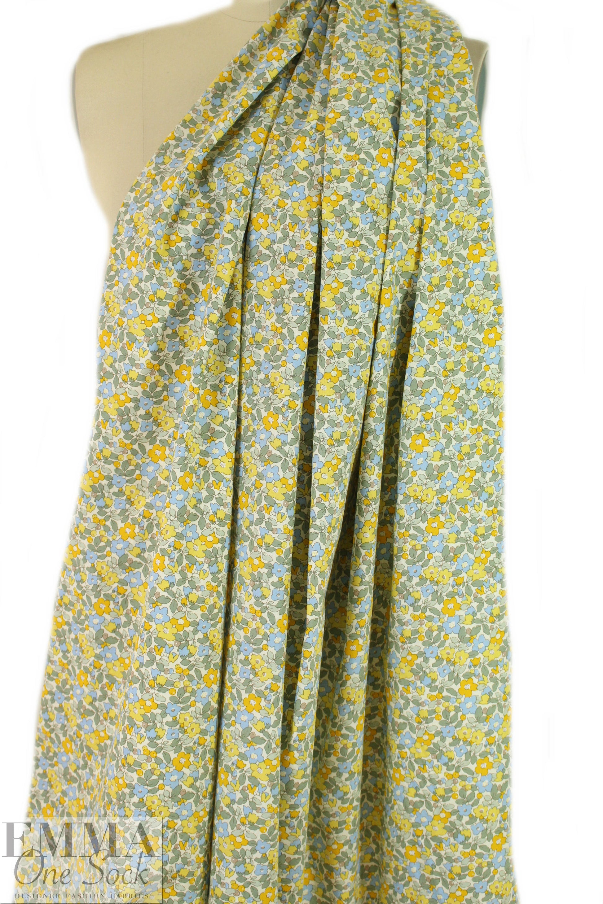 lightweight cotton poplin woven - little yellow/blue 1.5 yds