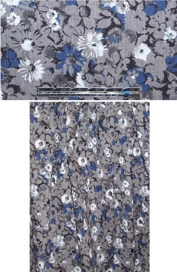 cobalt/black/white floral herringbone woven